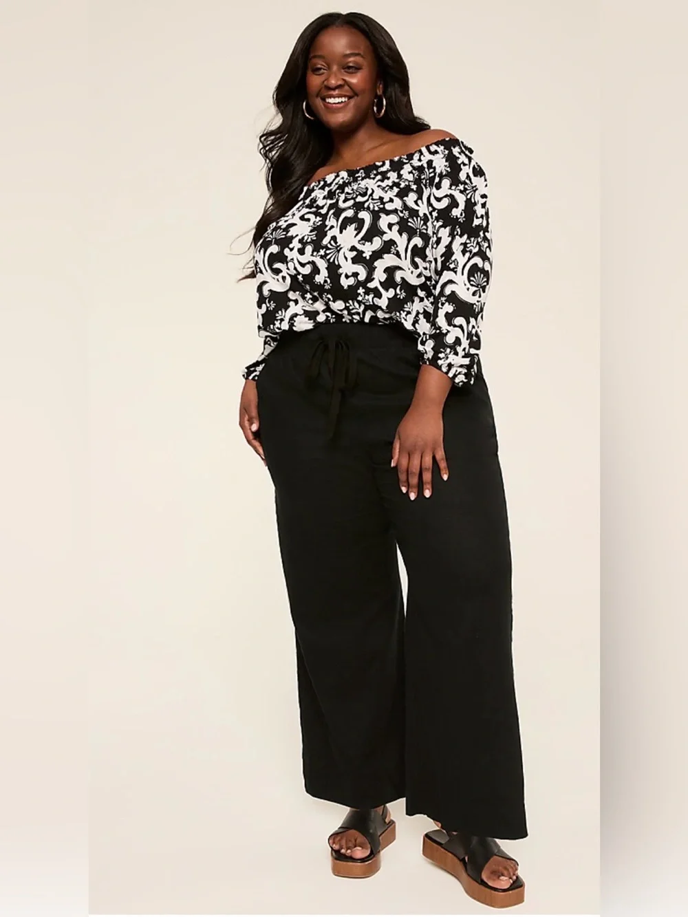 $80 NWT Lane Bryant Linen-Blend Wide Leg Pant 24 Black